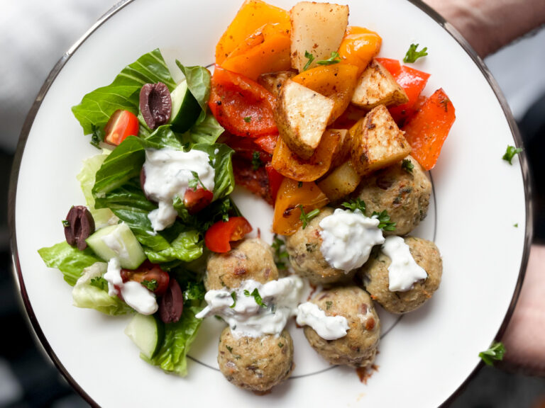 Easy Greek Chicken Meatballs and Potatoes