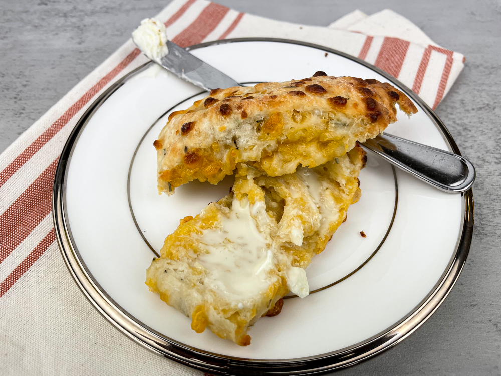 butter on cheddar rosemary scones.