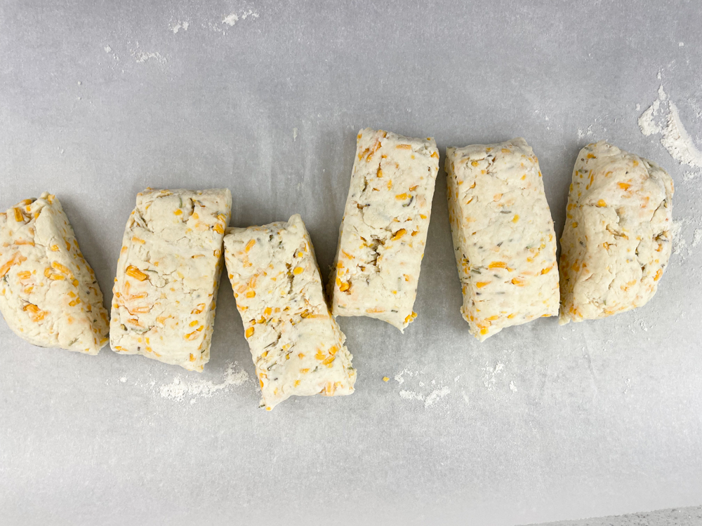 raw cut cheddar rosemary scones.