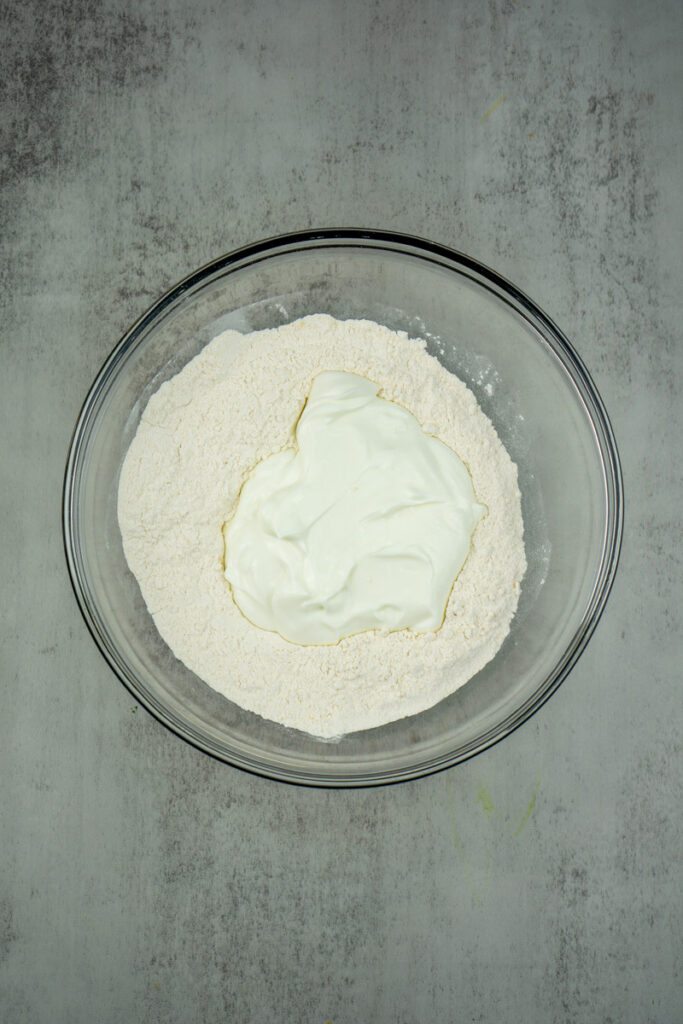 yogurt and flour in bowl