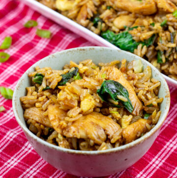 bowl of thai basil chicken fried rice