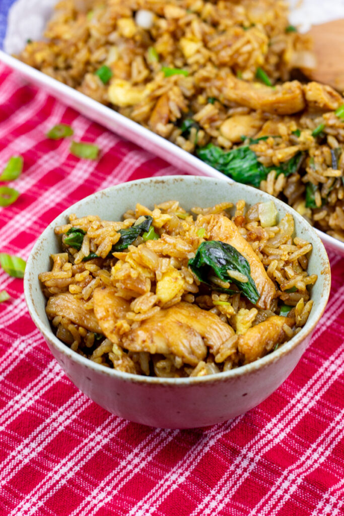 bowl of thai basil chicken fried rice