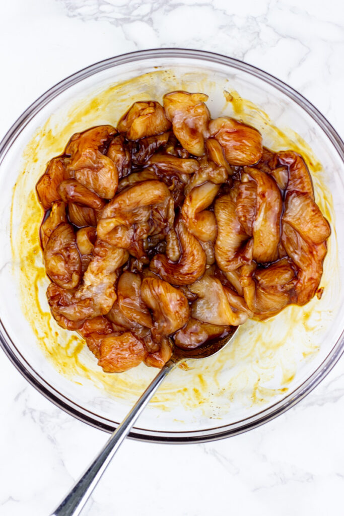 chicken marinating for thai fried rice