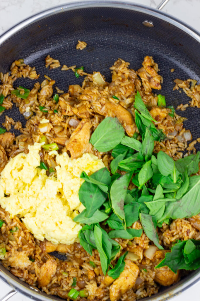 thai basil added to chicken fried rice